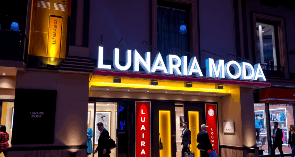 Letras corpóreas iluminadas en fachada comercial en Valencia