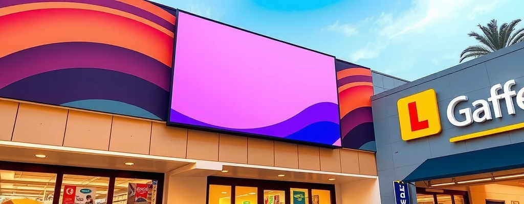 Lonas publicitarias instaladas en la fachada de un comercio con impresión de alta calidad de Gescom Impresión