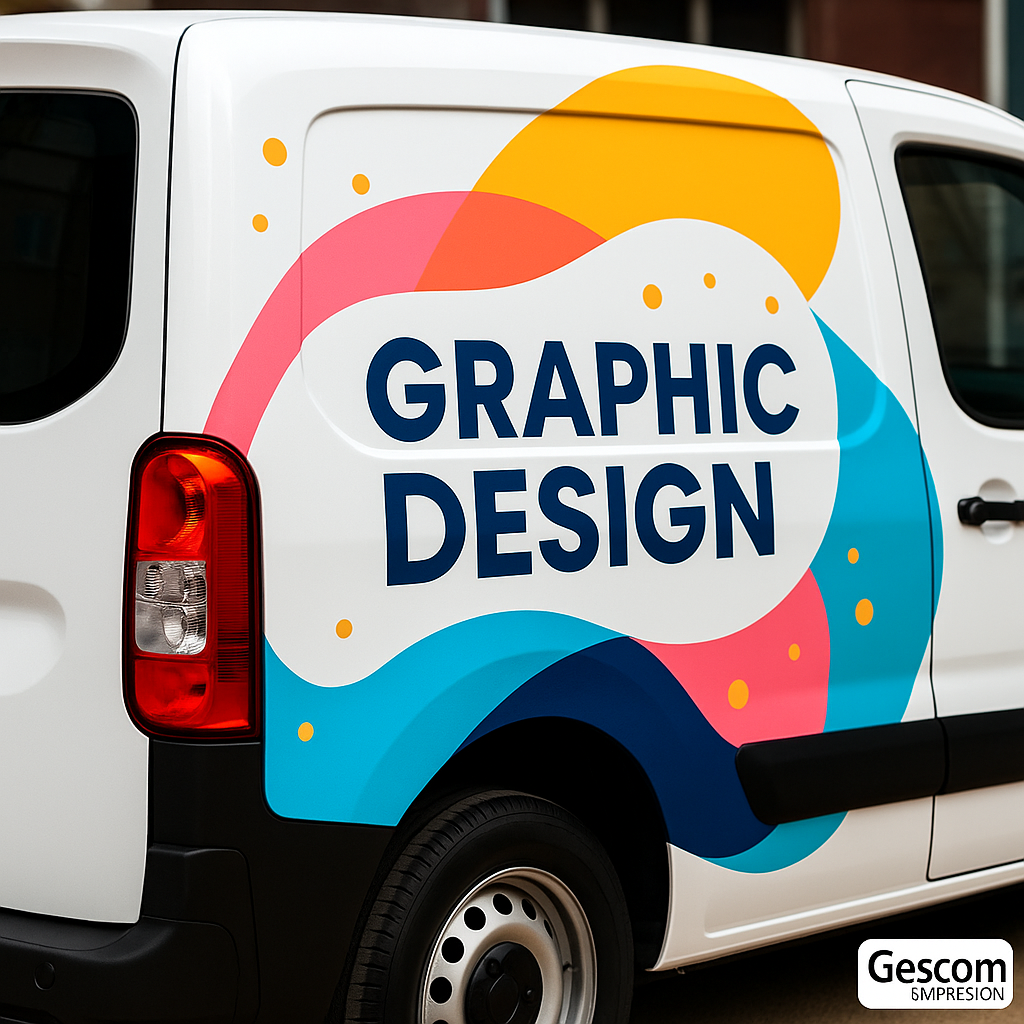 Vinilo de corte decorativo en vehículo comercial con diseño llamativo - Gescom Impresión
